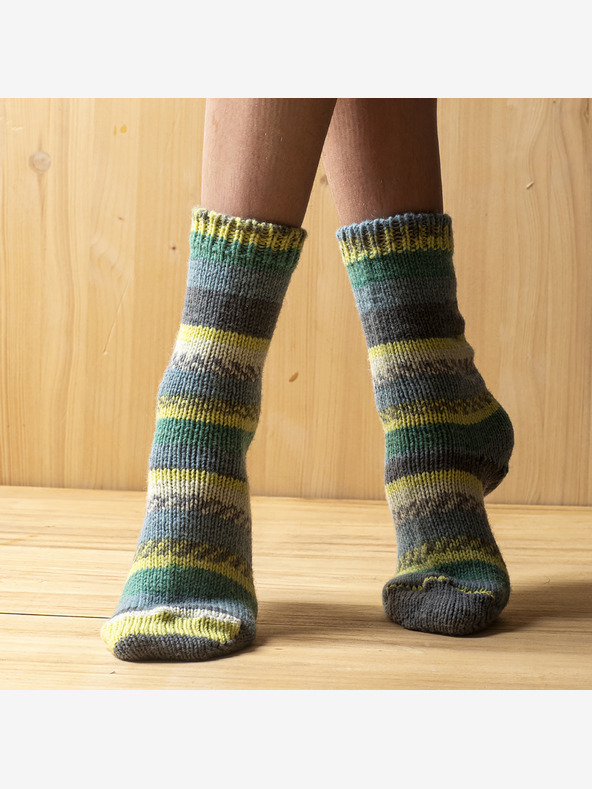 Balkanova Volnene nogavice iz merino volne, zeleno vzorčene