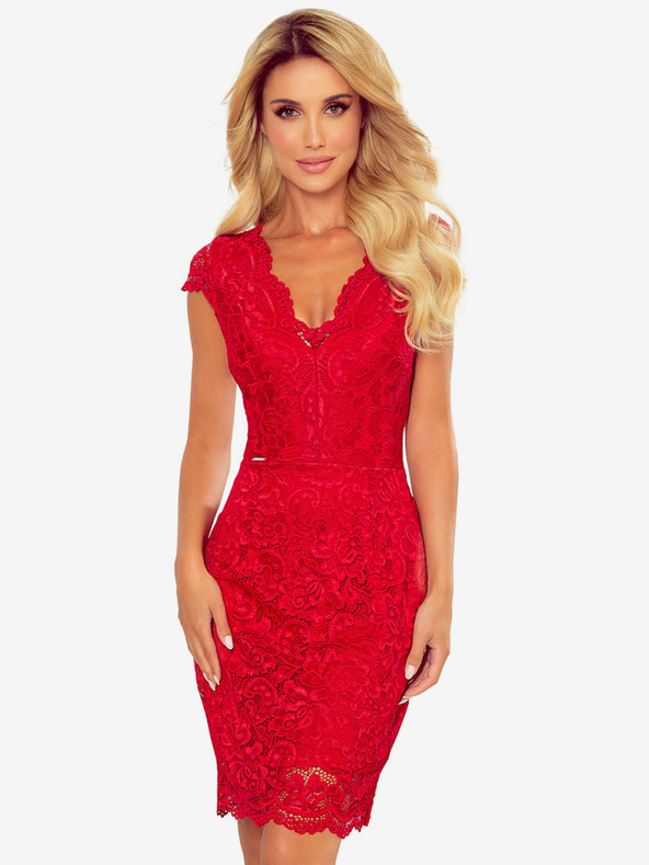 numoco Čipkasta obleka z izrezom - rdeča Numoco
