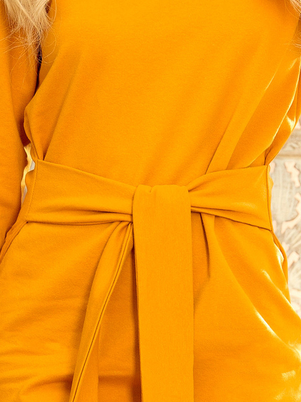 numoco Obleka s širokim pasom - gorčična Numoco