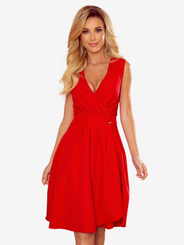 numoco ELLENA - Elegantna obleka z izrezom in naborki - rdeča Numoco