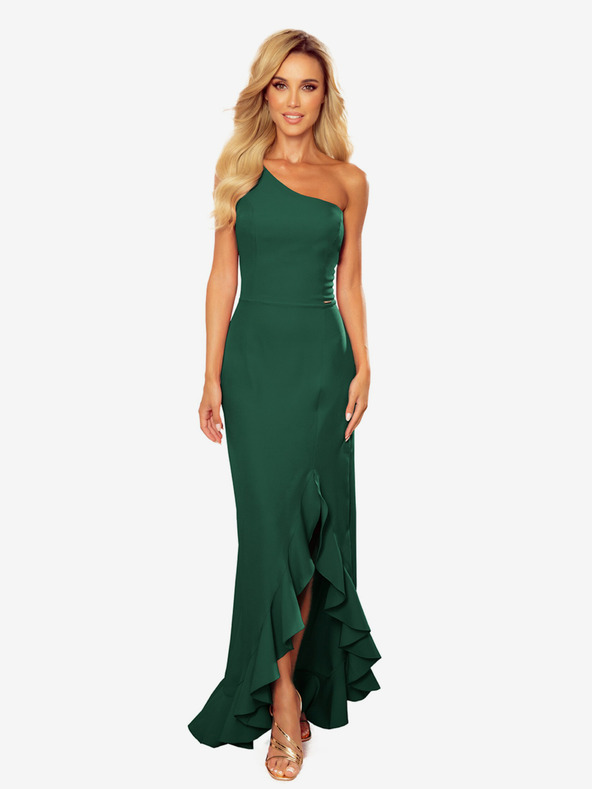 numoco Dolga obleka na eno ramo - temno zelena Numoco