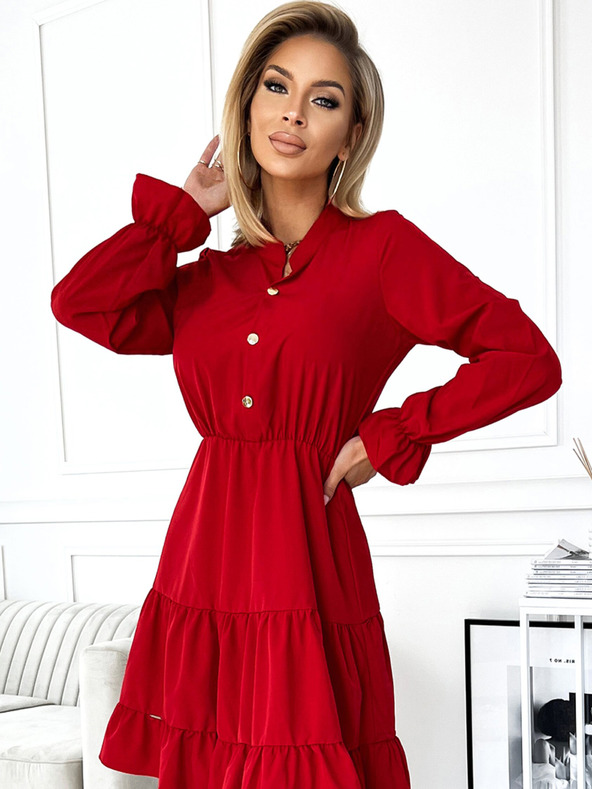 numoco Obleka s sladkim izrezom in zlatimi gumbi - rdeča Numoco