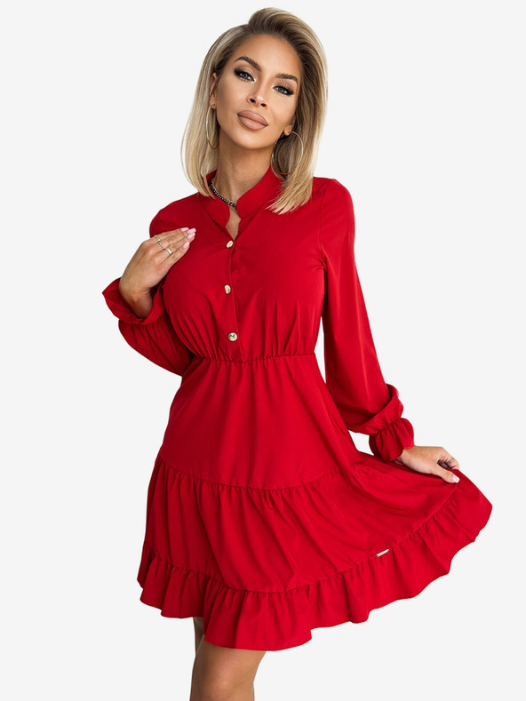 numoco Obleka s sladkim izrezom in zlatimi gumbi - rdeča Numoco