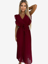 numoco Plisirana obleka z volančki, izrezom in pasom - bordo Numoco