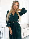 numoco SERENA Maksi obleka s 3/4 rokavi, z izrezom in pasom - zelena Numoco