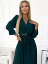 numoco SERENA Maksi obleka s 3/4 rokavi, z izrezom in pasom - zelena Numoco