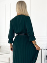 numoco SERENA Maksi obleka s 3/4 rokavi, z izrezom in pasom - zelena Numoco