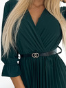 numoco SERENA Maksi obleka s 3/4 rokavi, z izrezom in pasom - zelena Numoco