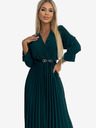 numoco SERENA Maksi obleka s 3/4 rokavi, z izrezom in pasom - zelena Numoco