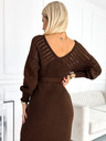 numoco Preprogasta puloverska obleka z izrezom in zavezovanjem - čokoladna Numoco