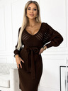 numoco Preprogasta puloverska obleka z izrezom in zavezovanjem - čokoladna Numoco