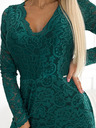 numoco Čipkasta obleka z dolgimi rokavi in izrezom - zelena Numoco
