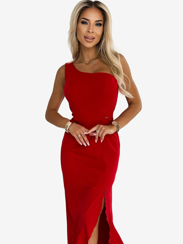 numoco Dolga obleka na eno ramo - rdeča Numoco