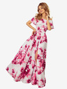 numoco Dolga obleka z volančki - veliki rožnati cvetovi Numoco