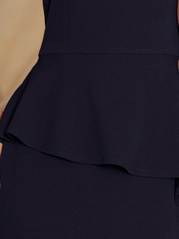 numoco Elegantna midi obleka z volančki - temno modra Numoco