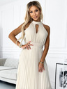 numoco Plisirana midi obleka s padajočim vratom - bež Numoco