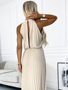 numoco Plisirana midi obleka s padajočim vratom - bež Numoco
