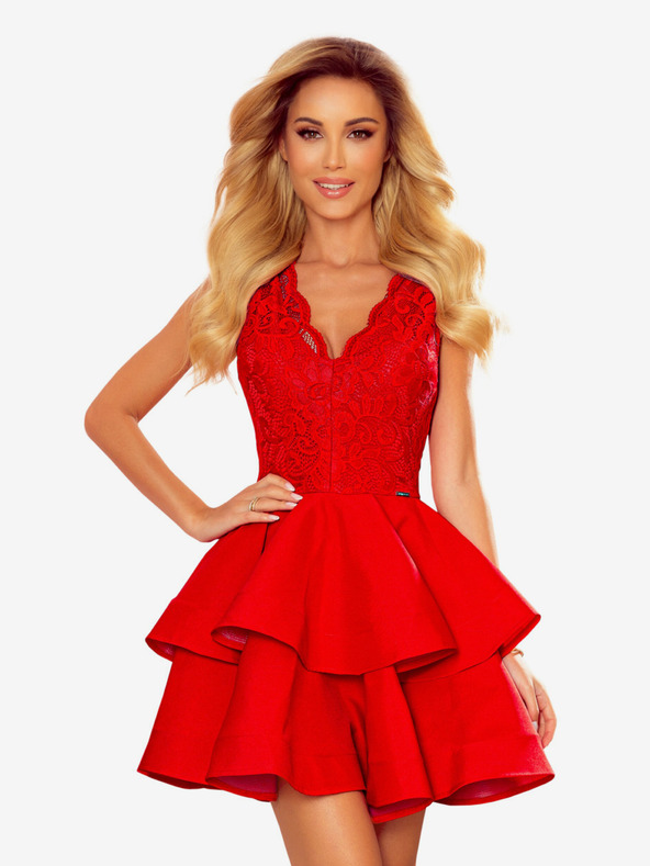 numoco Ekskluzivna obleka s čipkastim izrezom - rdeča Numoco