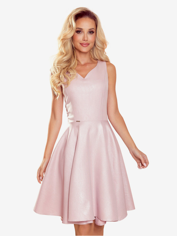 numoco Padajoča obleka s srčastim izrezom - pudrasto rožnata + bleščice Numoco