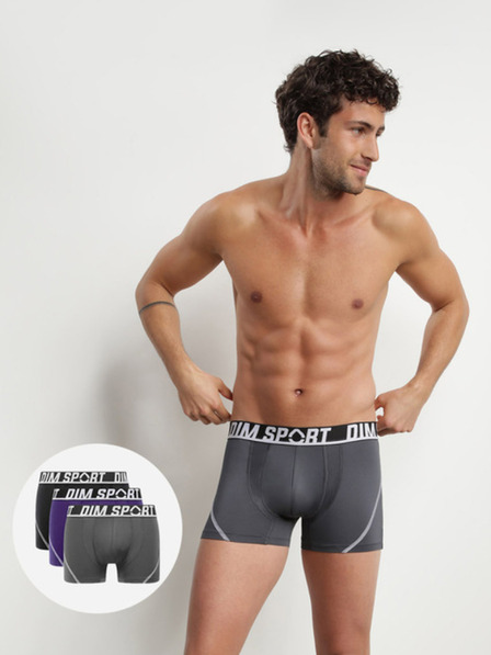 DIM Komplet treh športnih boksaric v sivi, modri in črni barvi DIM SPORT MICROFIBRE BOXER 3x