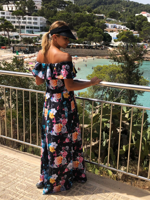 numoco Dolga obleka z volančki - črna + pisano cvetje Numoco