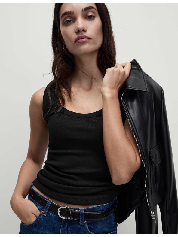 Marks & Spencer Rebrasta majica z visoko vsebnostjo bombaža ozkega kroja Marks & Spencer črna