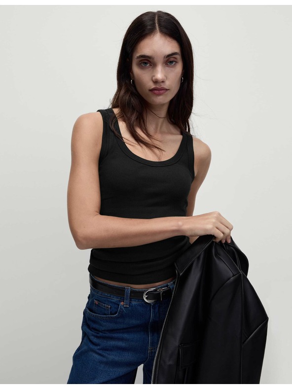 Marks & Spencer Rebrasta majica z visoko vsebnostjo bombaža ozkega kroja Marks & Spencer črna