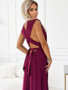 numoco Elegantna dolga obleka z vezalkami na več načinov - bordo barva z bleščicami Numoco