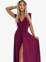 numoco Elegantna dolga obleka z vezalkami na več načinov - bordo barva z bleščicami Numoco