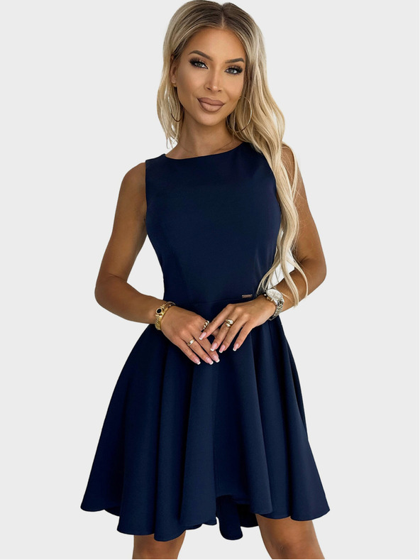 numoco Elegantna obleka z daljšim hrbtom - temno modra Numoco