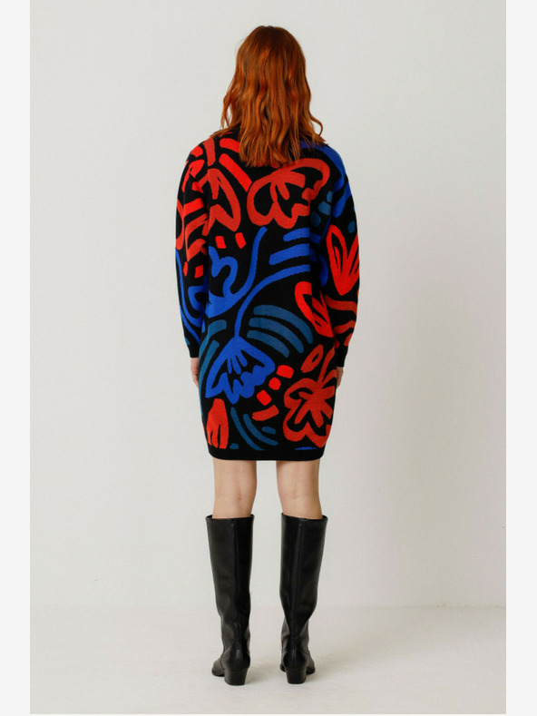 SKFK SKFK modro-oranžna ženska vzorčasta obleka s puloverjem