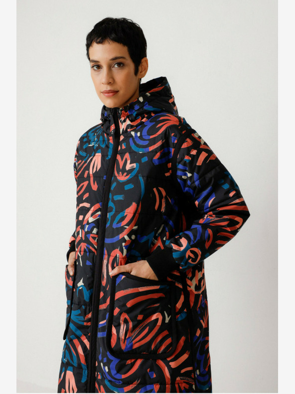 SKFK Modrooranžni ženski zimski vzorčasti plašč SKFK