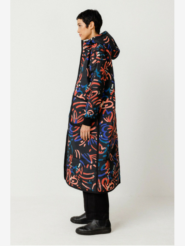 SKFK Modrooranžni ženski zimski vzorčasti plašč SKFK