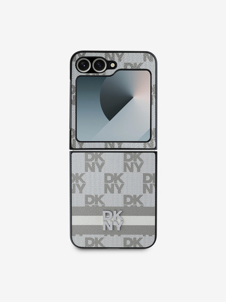 DKNY DKNY PU usnje s kvačkanim vzorcem in črto na hrbtni strani za Samsung Galaxy Z Flip 6 Beige