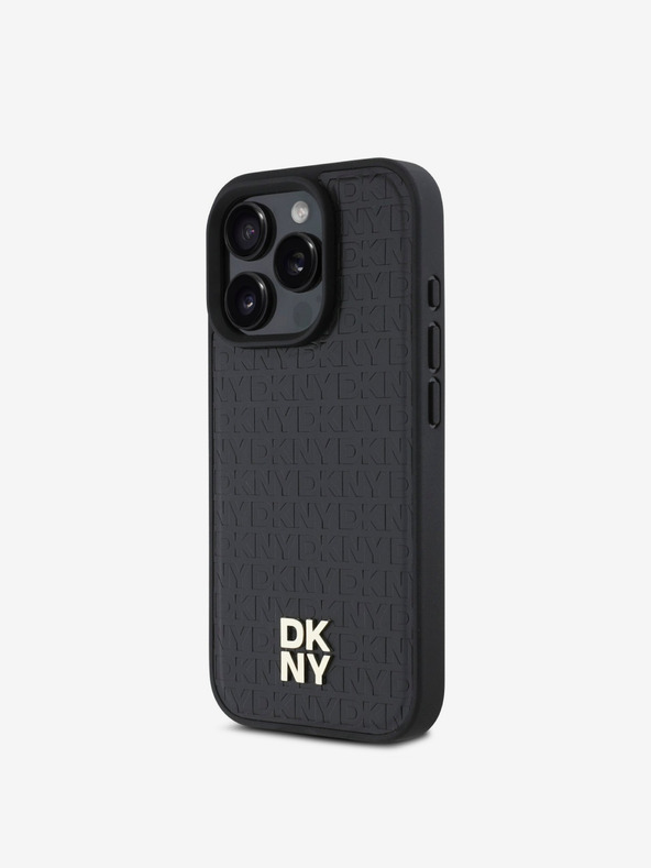 DKNY DKNY PU usnje Repeat Pattern Stack Logo MagSafe hrbtni ovitek za iPhone 16 Pro Black Black
