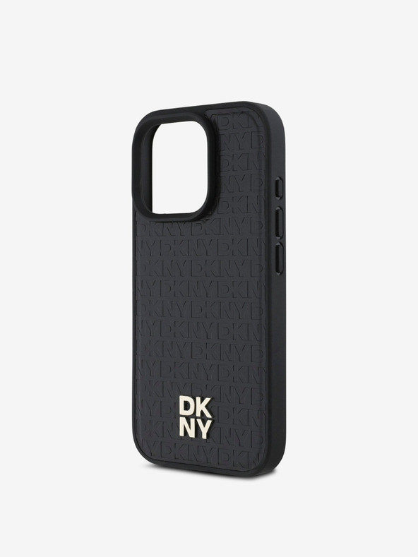 DKNY DKNY PU usnje Repeat Pattern Stack Logo MagSafe hrbtni ovitek za iPhone 16 Pro Black Black