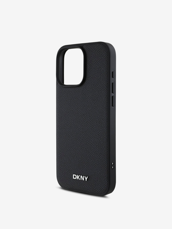 DKNY DKNY PU usnje Silver Metal Logo Magsafe Back Cover za iPhone 16 Pro Max Black