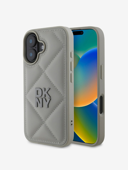 DKNY DKNY PU usnje Prešita zadnja prevleka z logotipom za iPhone 16 siva