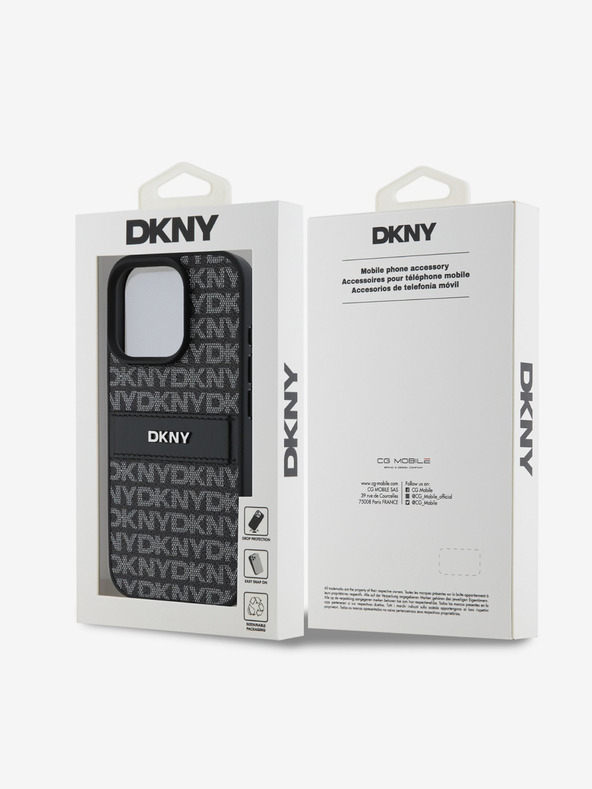 DKNY DKNY PU Leather Repeat Pattern Tonal Stripe Back Cover za iPhone 16 Pro Black Black