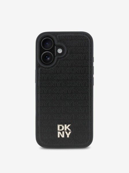 DKNY DKNY PU Leather Repeat Pattern Stack Logo MagSafe hrbtni ovitek za iPhone 16 črn