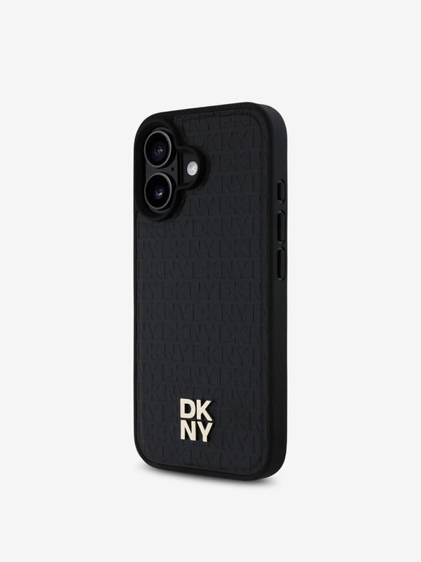 DKNY DKNY PU Leather Repeat Pattern Stack Logo MagSafe hrbtni ovitek za iPhone 16 črn