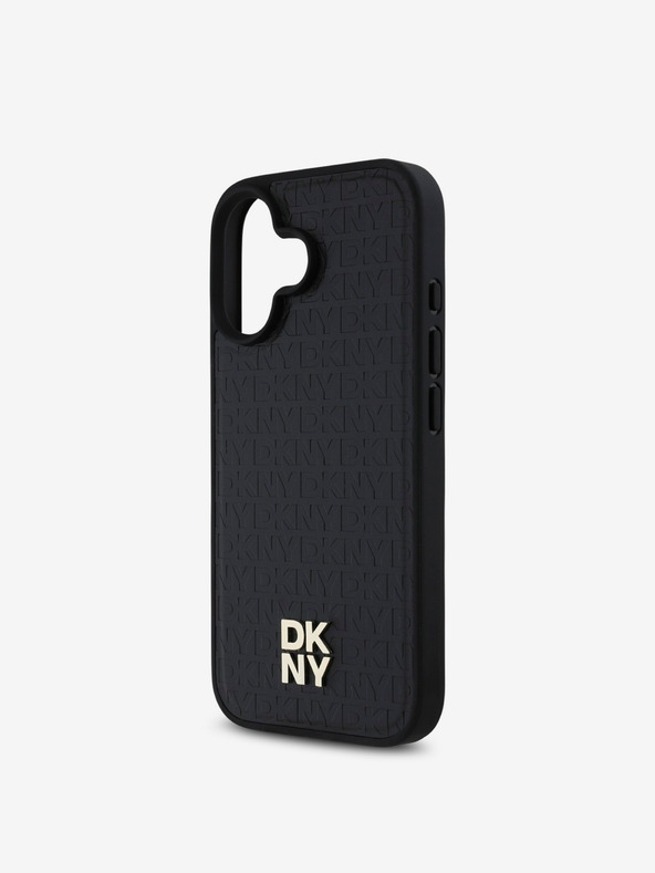DKNY DKNY PU Leather Repeat Pattern Stack Logo MagSafe hrbtni ovitek za iPhone 16 črn