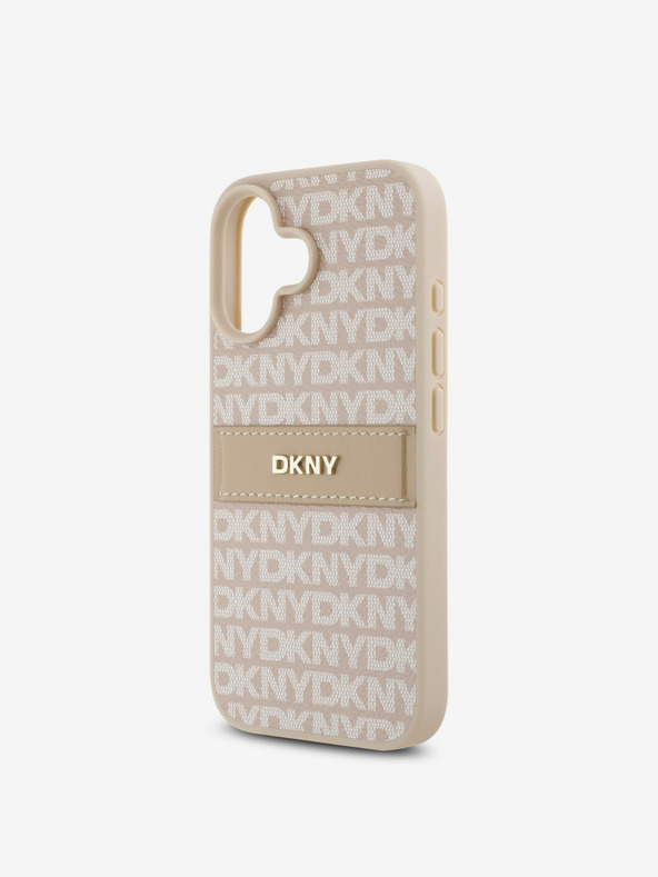 DKNY DKNY PU Leather Repeat Pattern Tonal Stripe Back Cover za iPhone 16 Plus Pink