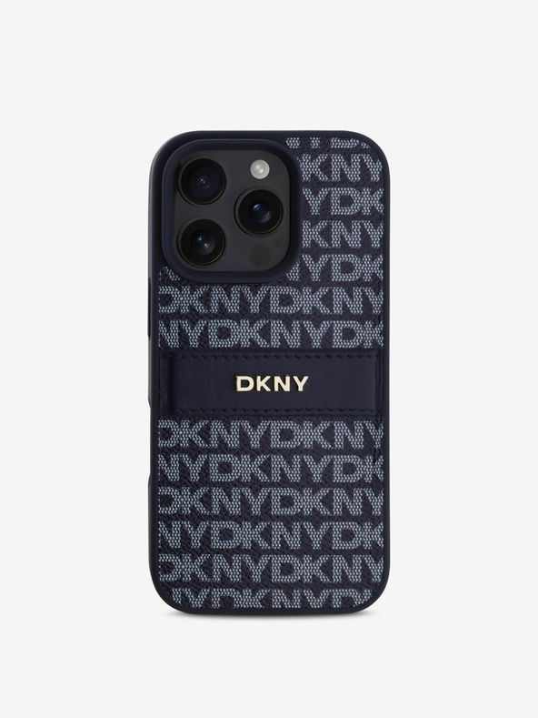 DKNY DKNY PU Leather Repeat Pattern Tonal Stripe Back Cover za iPhone 16 Pro Max Blue