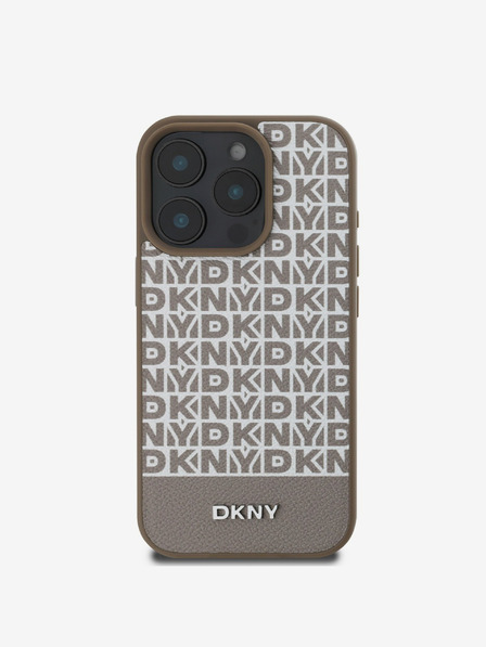 DKNY DKNY PU Leather Repeat Pattern Bottom Stripe MagSafe Back Cover za iPhone 16 Pro Max Brown