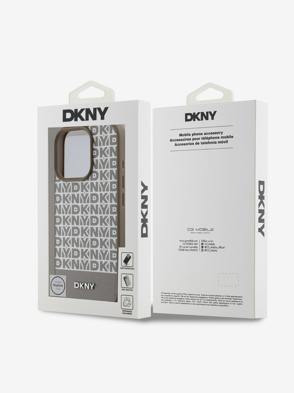 DKNY DKNY PU Leather Repeat Pattern Bottom Stripe MagSafe Back Cover za iPhone 16 Pro Max Brown