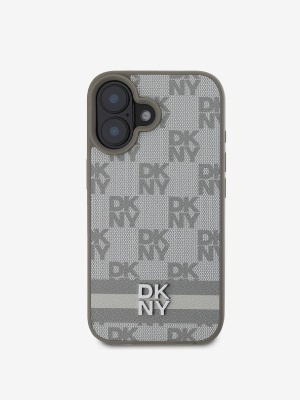 DKNY DKNY PU Leather Checkered Pattern and Stripe Back Cover za iPhone 16 Beige