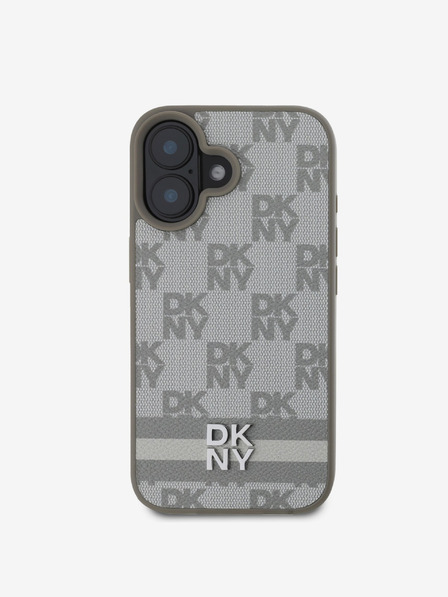 DKNY DKNY PU Leather Checkered Pattern and Stripe Back Cover za iPhone 16 Beige