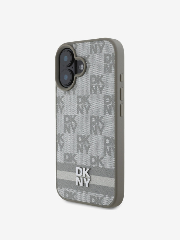 DKNY DKNY PU Leather Checkered Pattern and Stripe Back Cover za iPhone 16 Beige