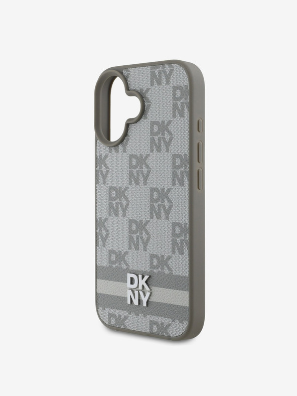 DKNY DKNY PU Leather Checkered Pattern and Stripe Back Cover za iPhone 16 Beige